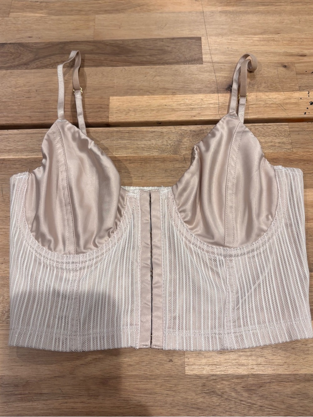 Urban Outfitters Beige/ Neutral Satin Longline Bustier Bra SZ S.